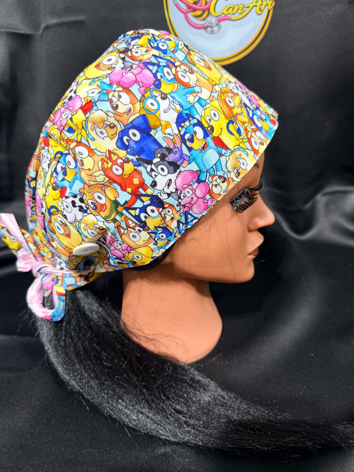 Bluey Cartoon Scrub Cap | Tie-Back Surgical Hat | Nurse Cap | Cute Cartoon Scrub Hat