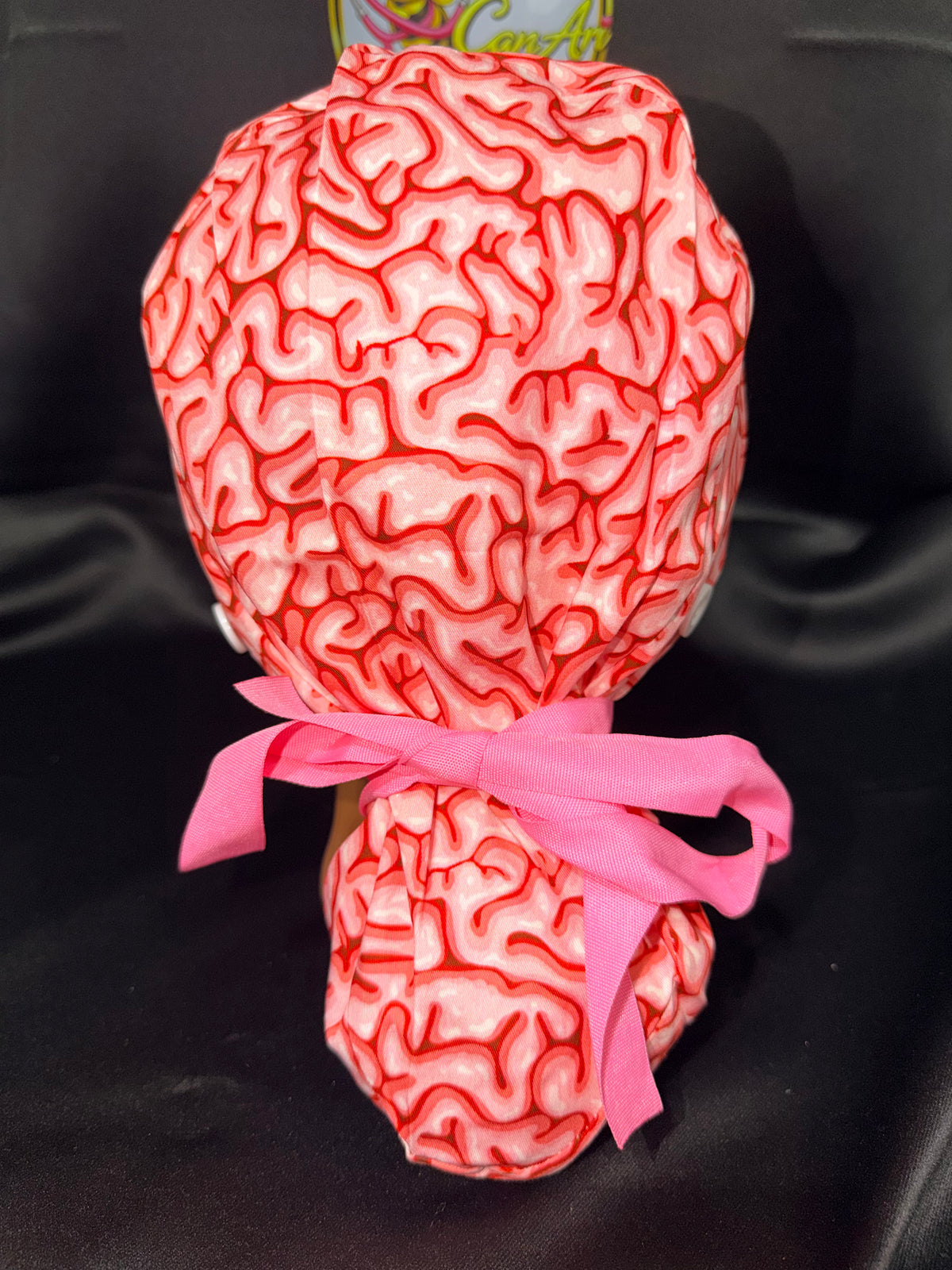 Brains Satin-Lined Scrub Cap | Neuro Nurse Surgical Cap | Tie-Back Ponytail Hat | Comfortable & Protective