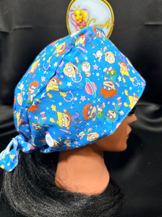 Rugrats Satin-Lined Scrub Cap | Tie-Back Surgical Hat | Protective Hair Cap for Nurses