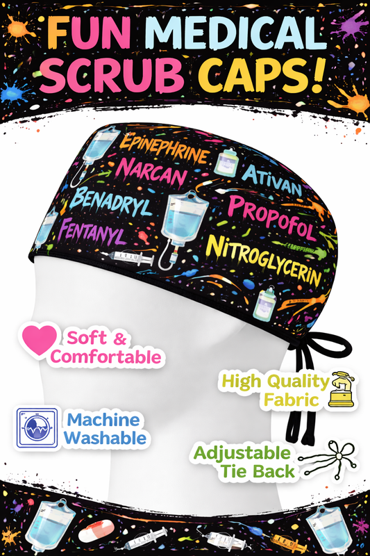 Medical Scrub Cap |  Nurse Cap | Adjustable Tie Back | RN / ER / ICU Scrub Hat | Fun Healthcare Gift