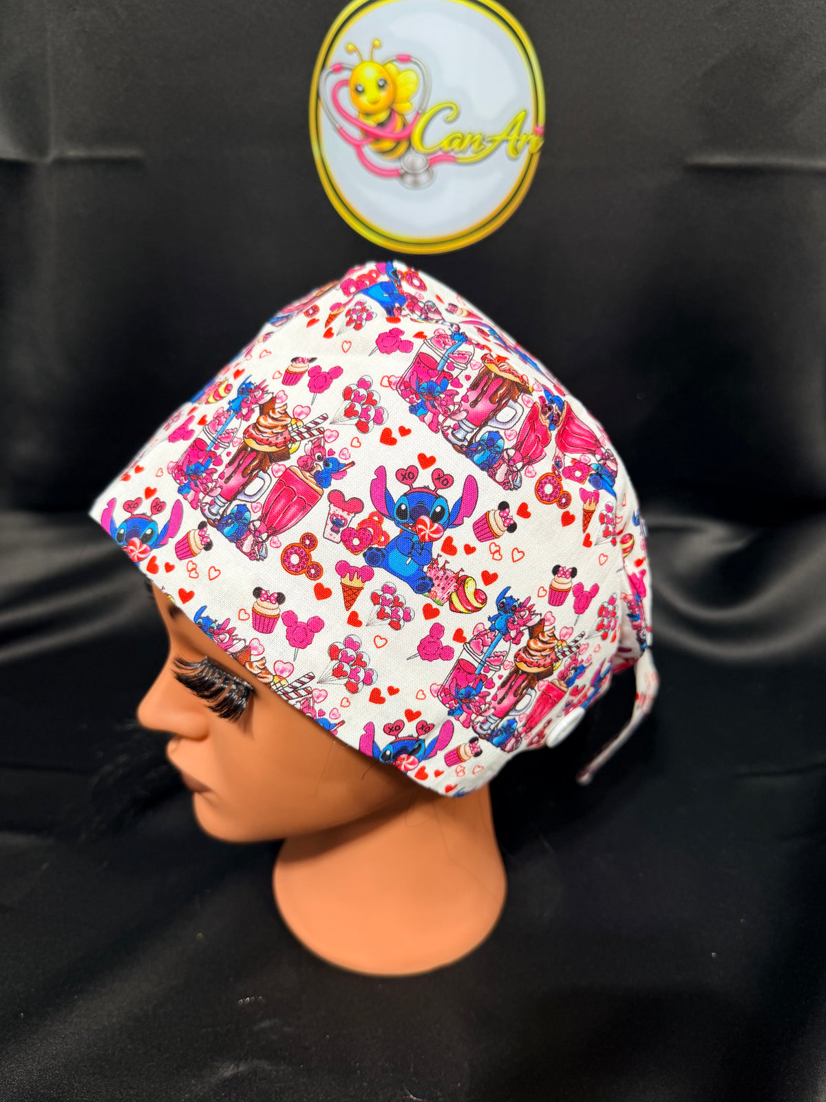 Satin-Lined Stitch Scrub Cap | Tie-Back Surgical Hat | Cute Cartoon Medical Cap | Nurse & Healthcare Work Cap
