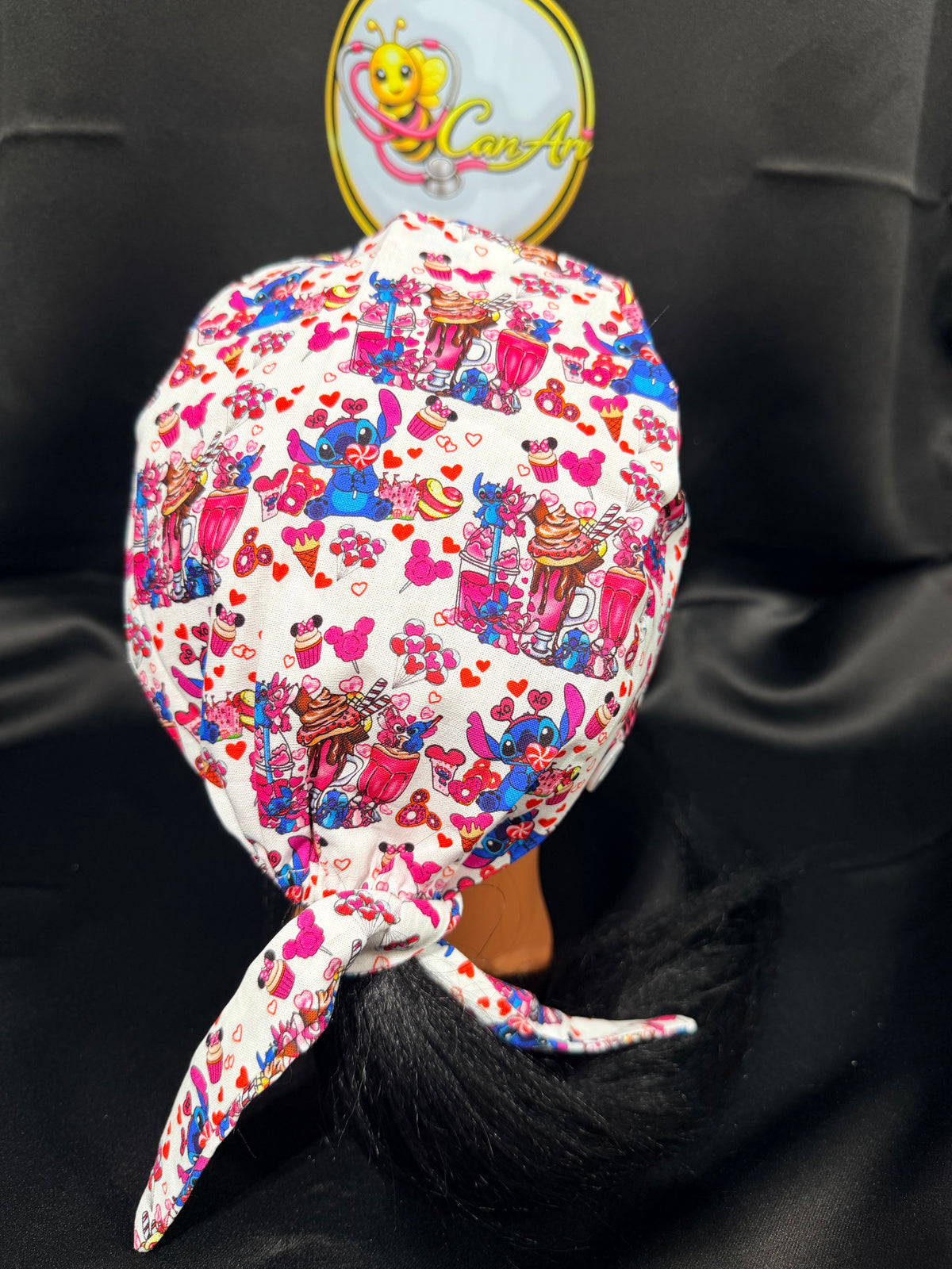 Satin-Lined Stitch Scrub Cap | Tie-Back Surgical Hat | Cute Cartoon Medical Cap | Nurse & Healthcare Work Cap