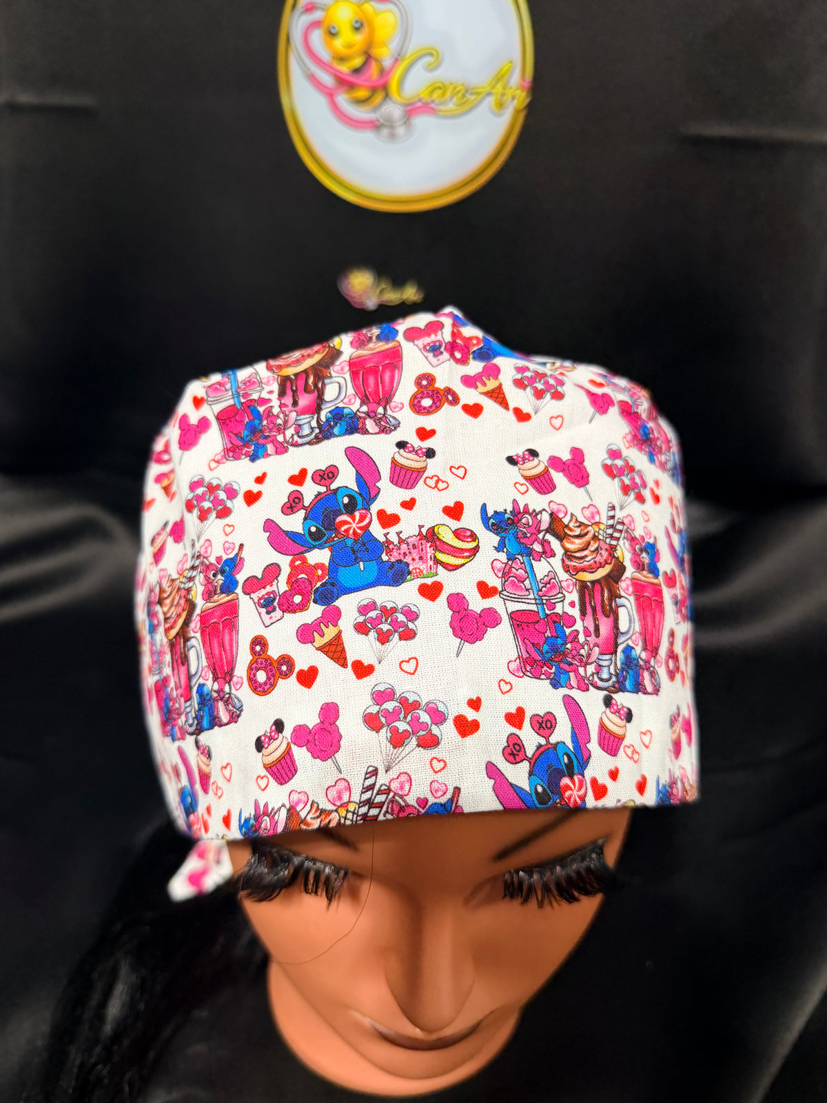 Satin-Lined Stitch Scrub Cap | Tie-Back Surgical Hat | Cute Cartoon Medical Cap | Nurse & Healthcare Work Cap