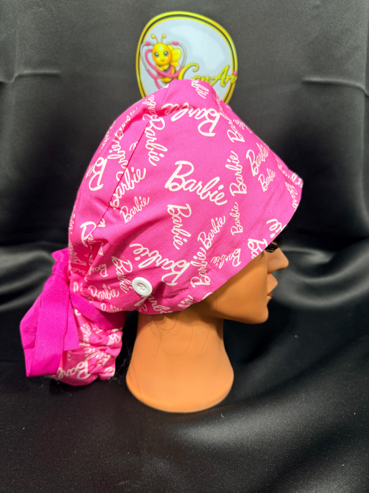 Pink Barbie-Inspired Satin Lined Scrub Cap | Adjustable Tie-Back | Ponytail Surgical Hat
