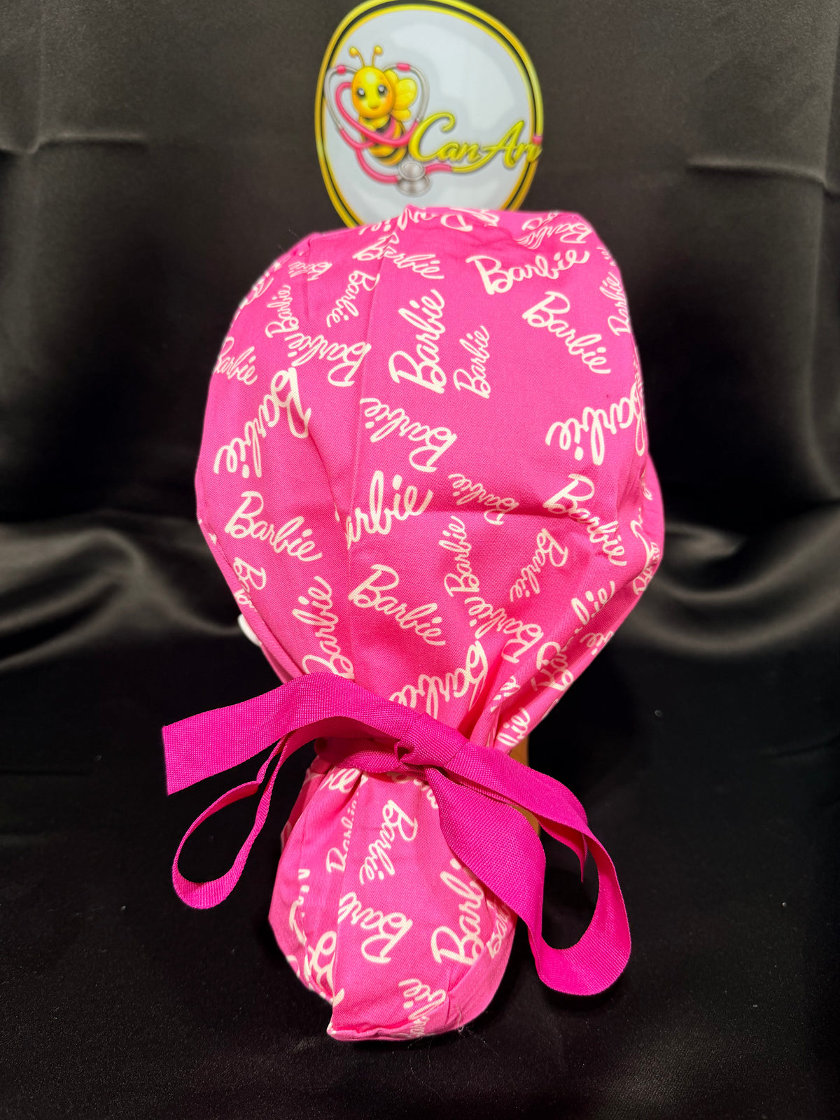 Pink Barbie-Inspired Satin Lined Scrub Cap | Adjustable Tie-Back | Ponytail Surgical Hat