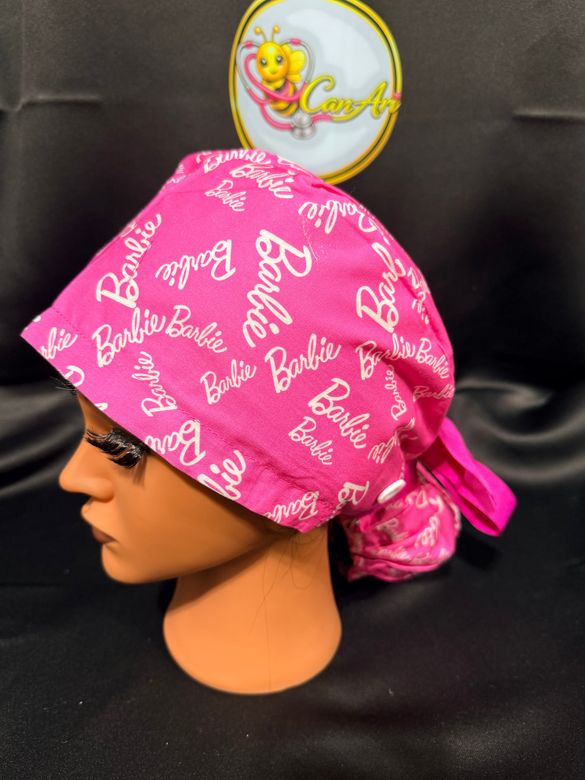 Pink Barbie-Inspired Satin Lined Scrub Cap | Adjustable Tie-Back | Ponytail Surgical Hat